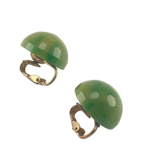 Vintage Green Bakelite Dome Clip-On Earrings - Picture 8 of 12
